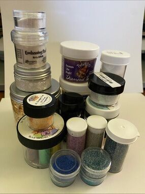 Lot 5 - Assorted Embossing Powders, Gilding Flakes, and other miscellaneous Pots